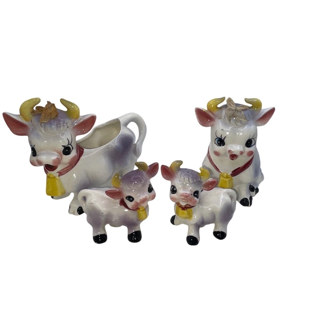 VTG Japan Elsie the Purple‎ Cow Family Creamer Sugar Salt Pepper Shaker Set 4pc